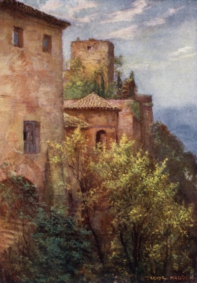 Granada, Exteriér Alhambry (barva litho) od A. Trevor Haddon