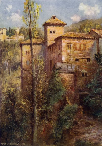 Granada, Torre de las Damas (barva litho) od A. Trevor Haddon