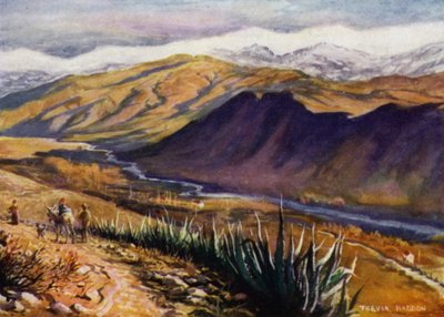 Granada, Pohled na Sierra Nevada a řeku Genil (barevné lito) od A. Trevor Haddon