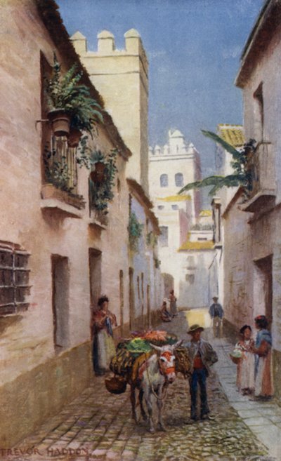 Sevilla, A Street (barevné lito) od A. Trevor Haddon