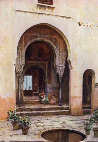 Alhambra, Court of the Mexuar, West Facade (barevné lito) od A. Trevor Haddon