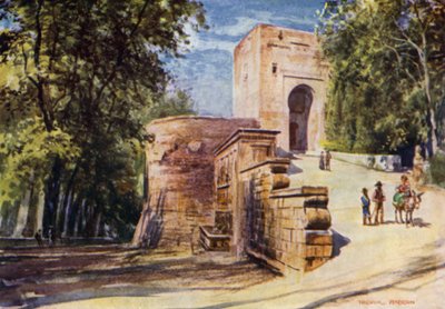 Alhambra, brána spravedlnosti a Císařova fontána (barva lito) od A. Trevor Haddon