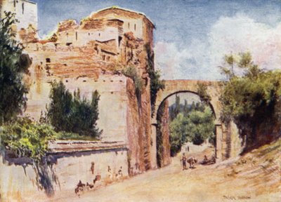 Alhambra, věž a akvadukt (barevné lito) od A. Trevor Haddon