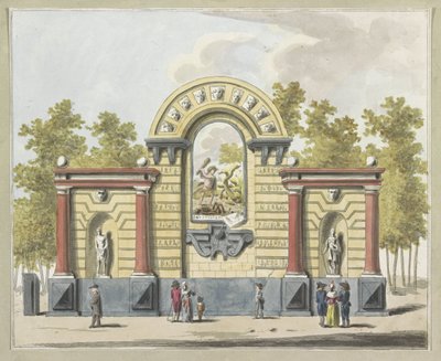 Zničení aristokracie, dekorace na Westermarkt, 1795 Deset desek dekorací na Alliantiefeest v Amsterdamu v roce 1795 (název série) od A. Verkerk