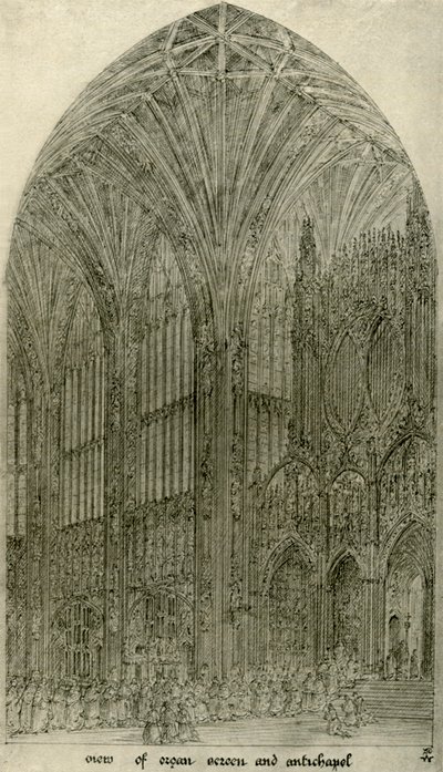 Architektonická kresba: pohled na varhanní paraván a antikaple, 1833-1834, 1906. od A. W. N. Pugin