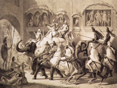Ulice v Lahore, z Voyage v Indii, vyrytý Louis Henri de Rudder (1807-81) 1842 (tónované litho) od A. after Soltykoff