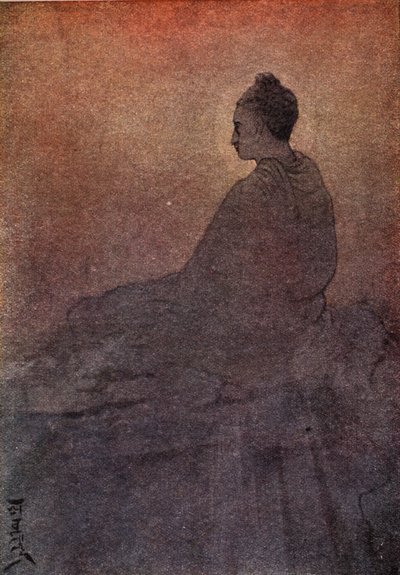 Vítězství Buddhy, frontispice z „Mýtů o hinduistech a buddhistech“ od sestry Nivedity a Anandy Coomaraswamy od Abanindranath Tagore