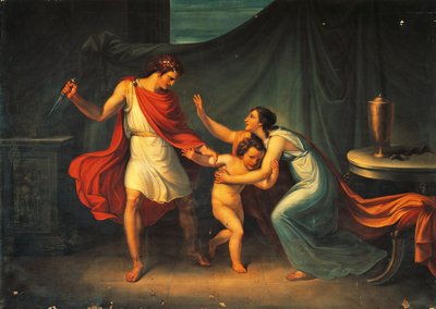 Pyrrhus ohrožuje život malého Astyanaxe od Abbondio Bagutti