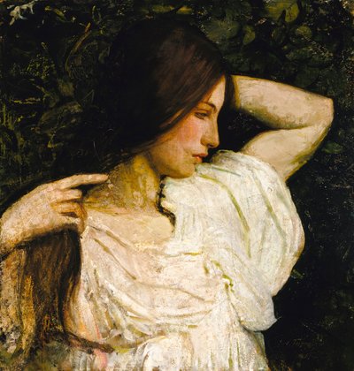 Dívka si upravuje vlasy od Abbott Handerson Thayer