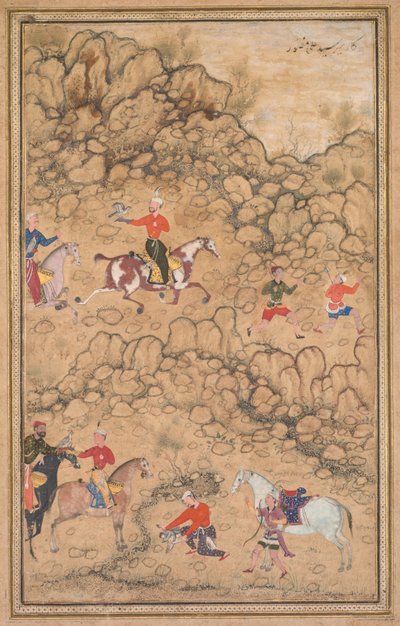 Lov se sokoly v krajině, c. 1558-1560, hranice přidány pravděpodobně 1700. od Abd al Samad