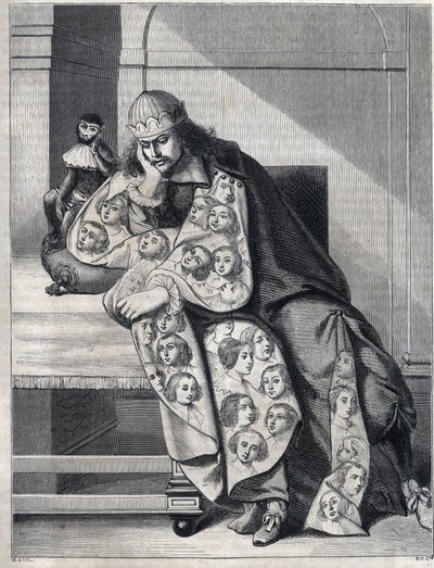 Muž plný zloby: muž s dvojitým pláštěm žen medituje s opicí po boku. Reprodukce tisku Abrahama Bosse (1604-1676). od Abraham (after) Bosse