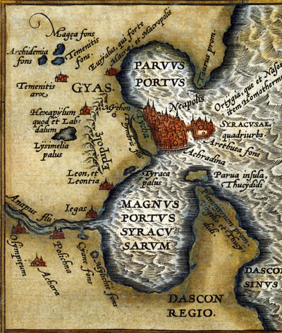 Starověký přístav Syrakusy na Sicílii podle „Atlasu“ Abrahama Ortelia od Abraham (after) Ortelius