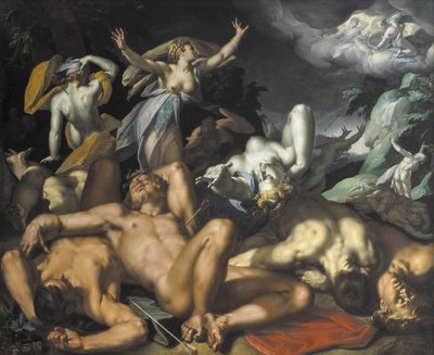 Apollo a Diana trestající Niobe zabitím jejích dětí od Abraham Bloemaert