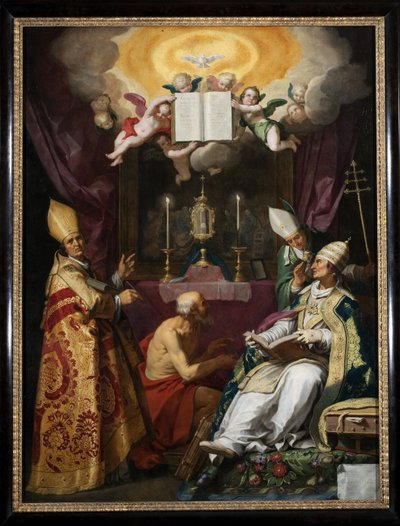 ""čtyři otcové církve"" Znázornění svatého Ambrože z Milána, svatého Augustina z Hrocha, svatého Řehoře Velikého a svatého Jeronýma - obraz Abrahama Bloemaerta (1566-1651) od Abraham Bloemaert