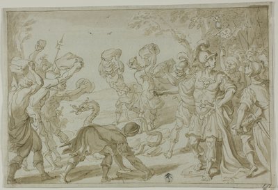 Římští vojáci kamenují hada od Abraham Bloemaert