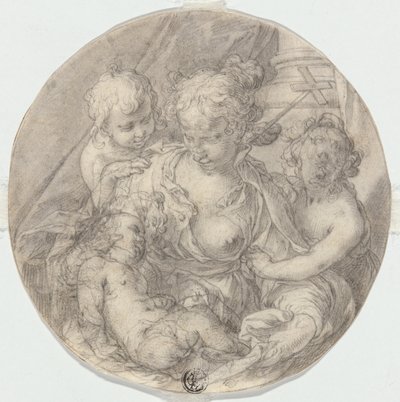 Madona s Ježíškem, s dítětem Janem Křtitelem a dalším dítětem (Caritas) od Abraham Bloemaert