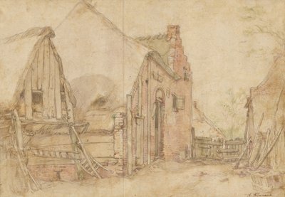 Pohled na dvůr statku (recto); Studie stromu (verso) od Abraham Bloemaert