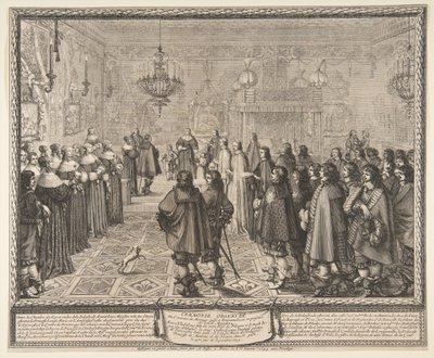 Obřad uzavření sňatkové smlouvy mezi Vladislavem IV., polským králem, a Marií Ludvikou Gonzagovou, princeznou z Mantovy, ve Fontainebleau od Abraham Bosse