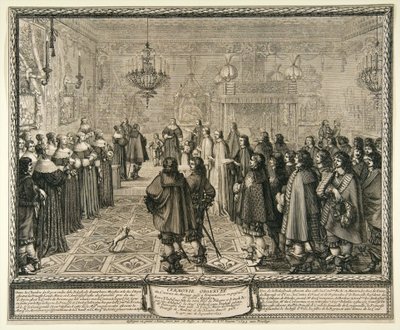 Slavnostní předání svatební smlouvy Vladislava IV. a Marie Luisy Gonzagy ve Fontainebleau. od Abraham Bosse