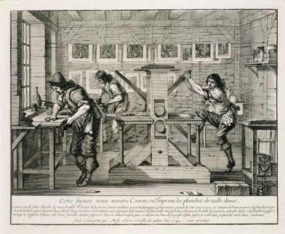 Francouzský tiskařský lis, 1642 od Abraham Bosse
