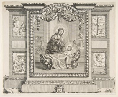 Narození Páně se scénami Zvěstování, Klanění pastýřů, Kříž..., 1620-76. od Abraham Bosse