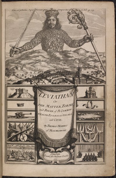 Titulní strana knihy „Leviathan, aneb hmota, forma a moc společenství církevního a civilního bohatství“ od Thomase Hobbese od Abraham Bosse
