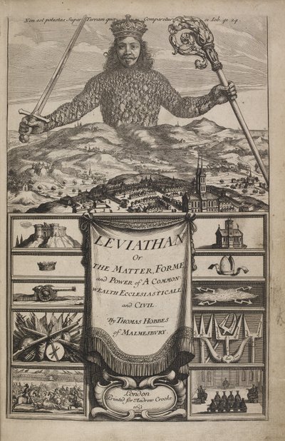 Titulní strana knihy „Leviathan, aneb hmota, forma a moc společenství církevního a civilního bohatství“ od Thomase Hobbese od Abraham Bosse