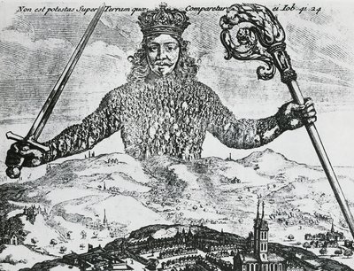Titulní strana knihy „Leviathan, aneb hmota, forma a moc společenství církevního a civilního bohatství“ od Thomase Hobbese od Abraham Bosse