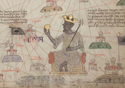 Detail z katalánského atlasu, list 6, zobrazující Mansa Musu trůnící, 1375 od Abraham Cresques