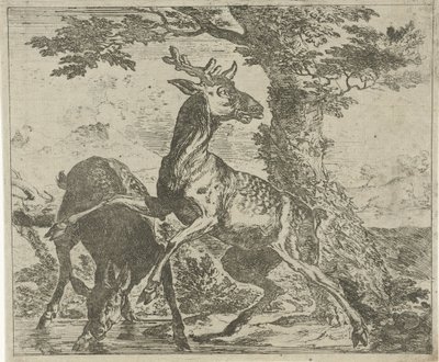 překvapivý jelen Různá zvířata (název série) od Abraham Danielsz. Hondius