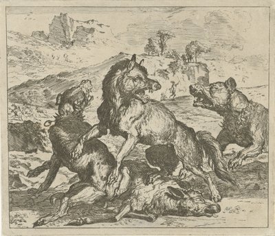 Vlk napaden psy Různá zvířata (název série) od Abraham Danielsz. Hondius