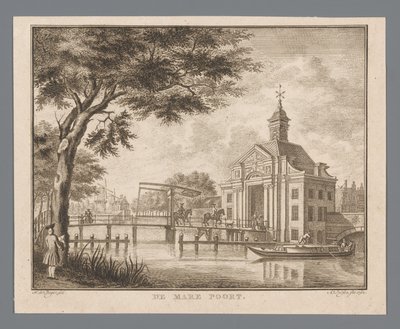 Pohled na Marepoort v Leidenu The Mare Poort (název na objektu) od Abraham Delfos
