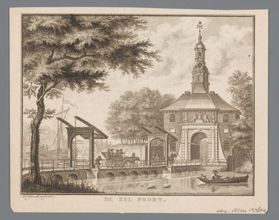 Pohled na Zijlpoort v Leidenu The Zyl Gate (název na objektu) od Abraham Delfos