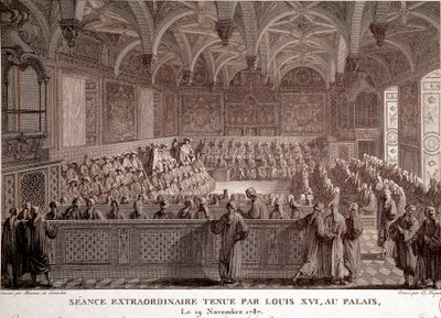 První z francouzské revoluce: Mimořádné zasedání pořádané Ludvíkem XVI. (1754-1793) v paláci ve Versailles, 19. od Abraham Girardet