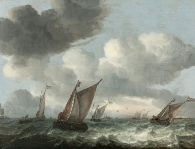 Rybářské lodě u pobřeží v rozbouřeném moři (olej na panelu) od Abraham Hendricksz van Beyeren
