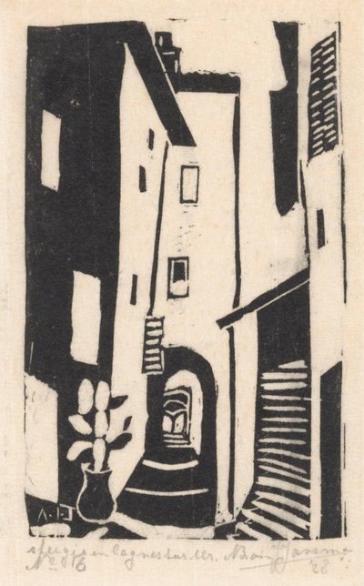 Pohled na ulici se schody v Cagnes-sur-Mer Ulička v Cagnes-sur-Mer (název na objektu) od Abraham Johannes Jansma (signed by artist)