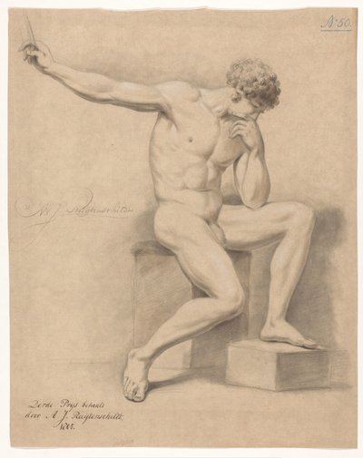 Sedící mužský akt, pohled zepředu (3. cena 1805) od Abraham Johannes Ruytenschildt