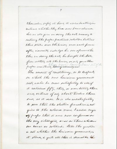 Rukopis podpisu Lincolnova posledního projevu jako prezidenta, doručený ve Washingtonu, D. C., z okna Bílého domu večer 11. dubna od Abraham Lincoln
