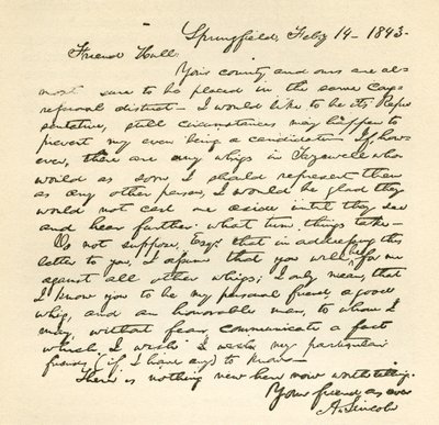 Dopis Abrahama Lincolna Alden Hall ze 14. února 1843 od Abraham Lincoln