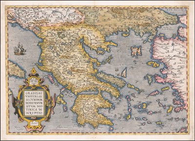 Mapa Řecka a Egejského moře z roku 1584 od Abrahama Ortelia od Abraham Ortelius