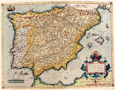 Popis Španělska. Zeměpisná mapa z "Theatrum Orbis Terrarum" od Abrahama Ortelia (1527-1598) od Abraham Ortelius