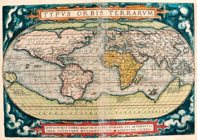 Earth Map (World Map) Geografická mapa z "Theatrum Orbis Terrarum" od Abrahama Orteliuse (1527-1598) od Abraham Ortelius