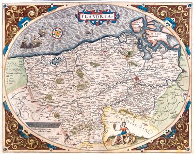 Francie (Region: Nord-Pas de Calais), Belgie (Region: Vlámsko, severní Valonsko), Nizozemsko (Provincie: Zeeland) od Abraham Ortelius