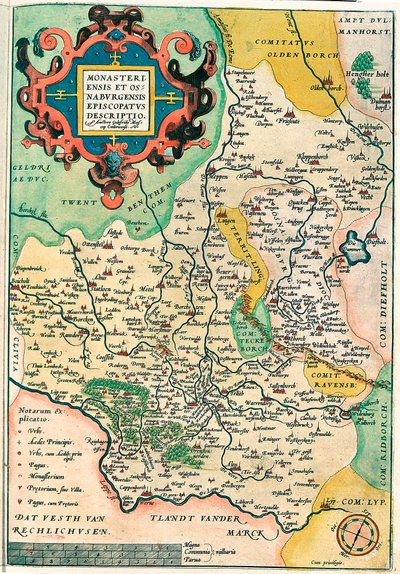 Východní Francie: Monasteriensis a Osnaburgensis episkopát Popis Zeměpisná mapa Franků v Německu z "Theatrum of the World" od Abrahama Orteliuse (Oertel, Ortell nebo Ortel od Abraham Ortelius