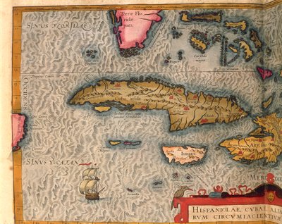 Mapa Kuby a Jamajky, z Theatrum Orbis Terrarum od Abrahama Ortelia, vytištěna v Antverpách od Abraham Ortelius