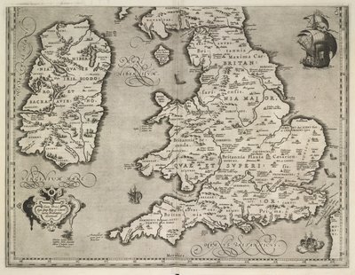 Mapa Anglie, Walesu a Irska, Theatrvm Orbis Terrarvm Abraham Ortelius od Abraham Ortelius