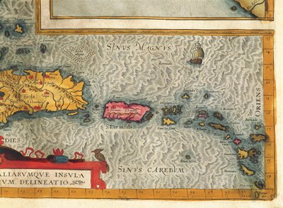 Mapa ostrova Hispaniola, Santo Domingo, Portorika a části Antil od Abrahama Orteliuse od Abraham Ortelius
