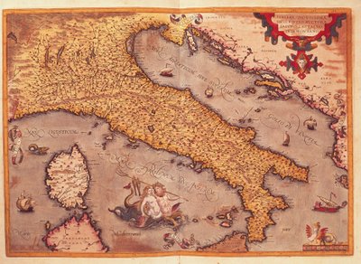 Mapa Itálie z Divadla světa od Abrahama Ortelia od Abraham Ortelius