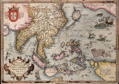Orteliova mapa Východní Indie, asi 1570 (kolorovaná rytina) od Abraham Ortelius