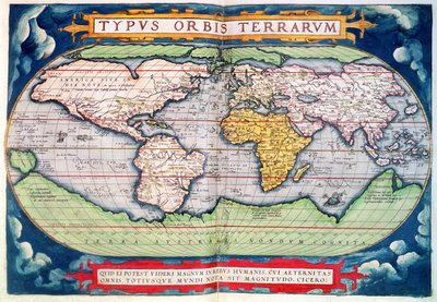 Mapa světa: „Typus Orbis Terrarum“, z Orteliusova „Americasive New World“ od Abraham Ortelius